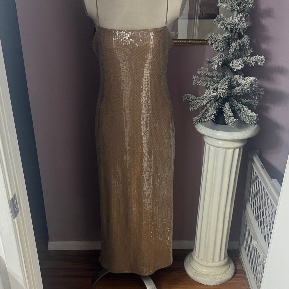 Abercrombie & Fitch Sequin Maxi Dress in Champagne Gold